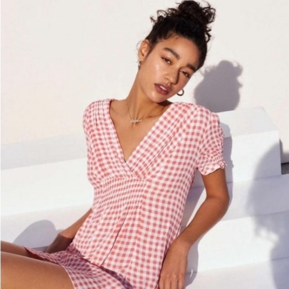 Urban Outfitters Red Plaid Smocked Mini Dress S Vacation Grunge Smocked 90’s Y2K - Picture 12 of 12